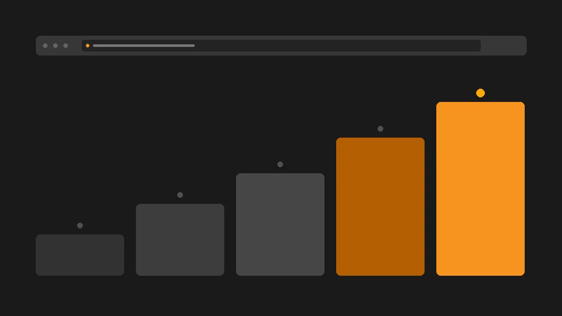 Stylized chart showing rising domain name sale prices on a dark background