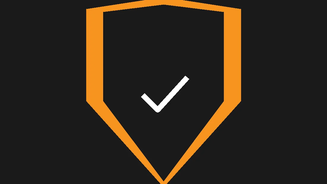 A large orange shield outline with a white check mark inside, on a dark background, representing WordPress security baseline